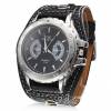 Men's Big Round Quartz Analog Wrist Watch with Silver Frame and Black Leather Band (OEM) Men's Big Round Quartz Analog Wrist Watch with Silver Frame and Black Leather Band (OEM)